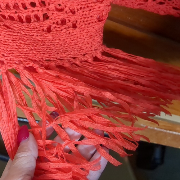 FREE PEOPLE inspired handmade crochet fringe sleeve round neck poncho tunic top - Picture 5 of 12